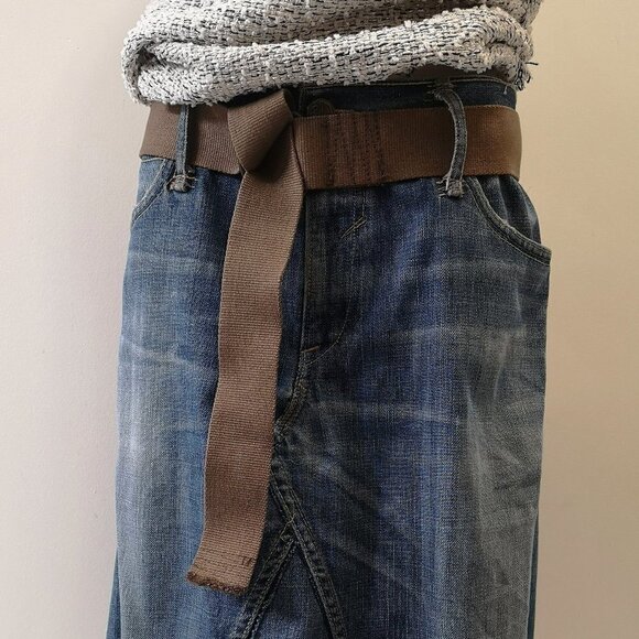 Upcycled VINTAGE deconstructed patchwork asymmetric denim jean skirt - Picture 10 of 16